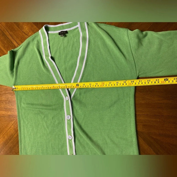Talbots Women's Girlfriend Cardigan Tipped Par Green Blue Trim Size Small - Picture 6 of 10